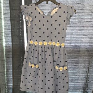 Blue Daisy Polka Dot  Dress